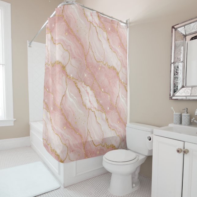 Cortina Para Box Modern Rose Quartz Marble Gold (In Situ)