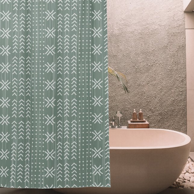 Cortina Para Box Modern Sage Green Mud Cloth African Standard (Padr (Criador carregado)
