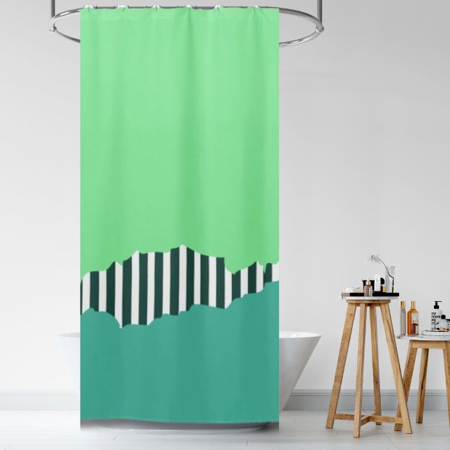 Cortina Para Box Modern Torn Lança Verde (Modern Torn Stripes Green Layered Shower Curtain)