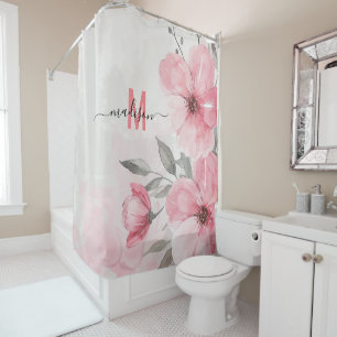 Cortina Para Box Moderno Chic Monograma Rosa Script Divertido Casam