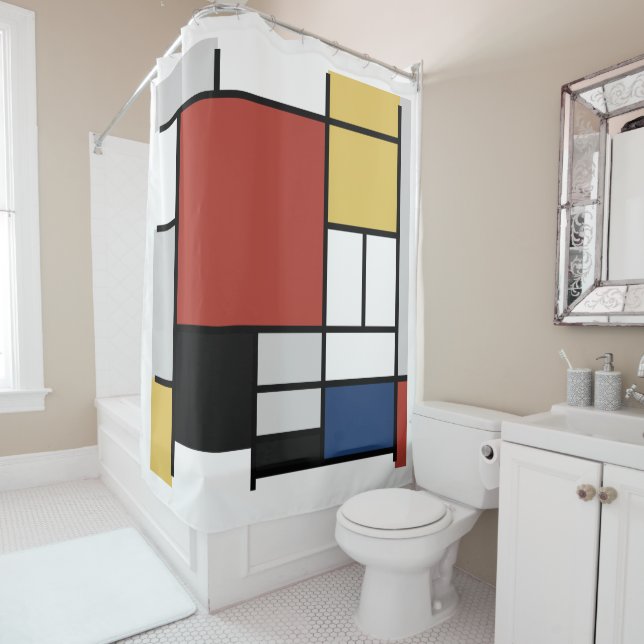 Cortina Para Box Mondrian Painting Red Plane Yellow Black Cinza Blu (In Situ)