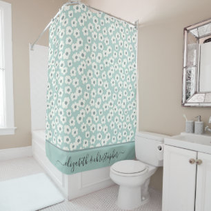 Cortina Para Box Monograma Boho Verde Sage Branco Cinza Floral