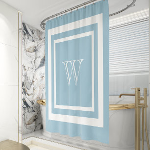 Cortina Para Box Monograma Branco Azul Aquamarino