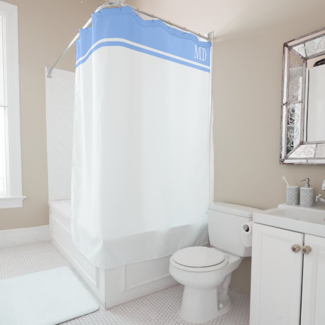 Cortina Para Box Monograma branco e azul liso simples e Bonito (In Situ)