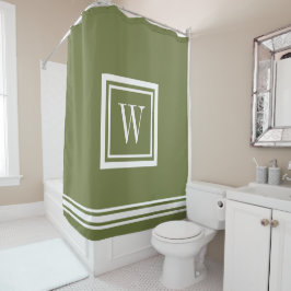 Cortina Para Box Monograma Clássico Quadrado Verde Oliva e Branco