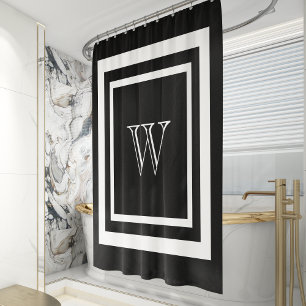 Cortina Para Box Monograma com quadro branco preto moderno