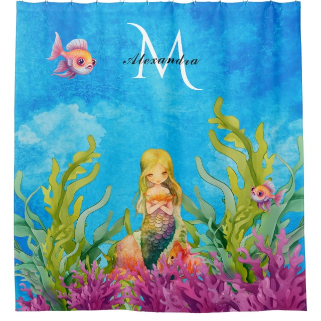 Cortina Para Box Monograma Cujo nome é Mermaid Ocean Bright Blue (Frente)