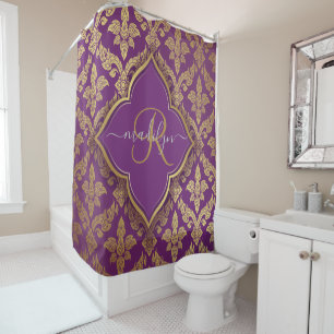Cortina Para Box Monograma da Fleur Dourada Roxo