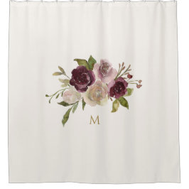 Cortina Para Box Monograma de Aquarela Floral Rosa Moderna