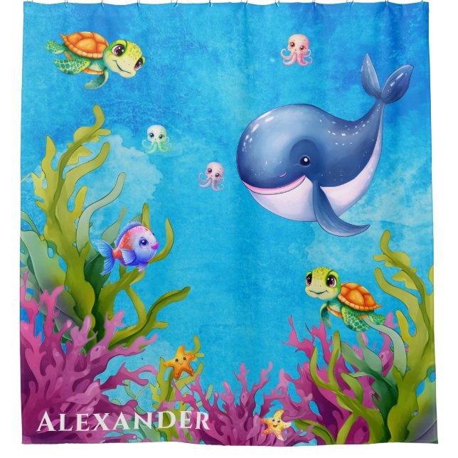 Cortina Para Box Monograma de Cuta Nome Turtle Sea Turtle Whale (Frente)