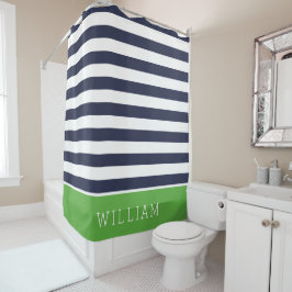 Cortina Para Box Monograma de faixas verdes e Marinhos