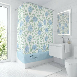 Cortina Para Box Monograma de Flor Silvestre Aquarela Azul Verde
