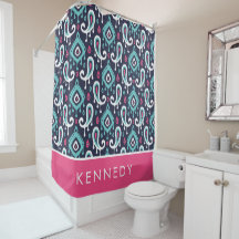 Monograma de Navy e Rosa em Ikat Paisley