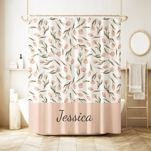 Cortina Para Box Monograma de Nome de Flor de Água-marinha Branco B
