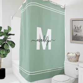 Cortina Para Box Monograma de Nome Elegante Verde Sage