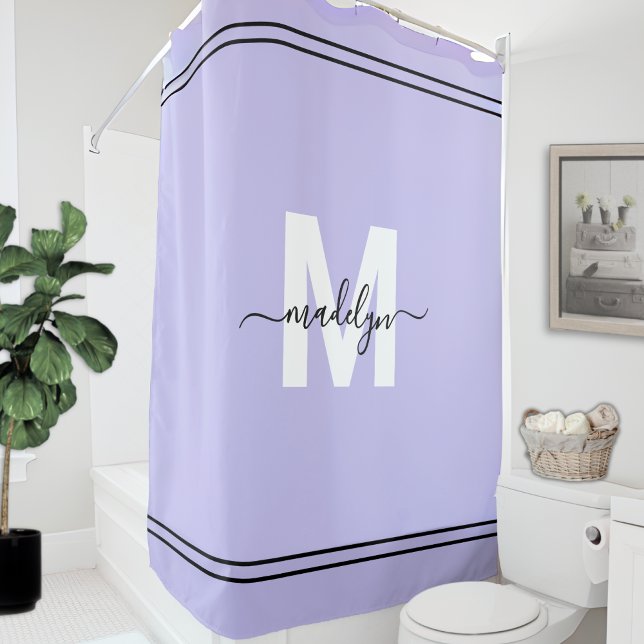 Cortina Para Box Monograma de Nome em Letra Roxa (Purple Script Monogram Name Shower Curtain)