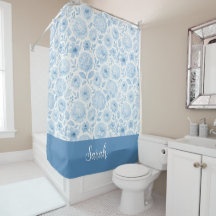 Monograma de Nome Floral em Aquarela Azul Branco