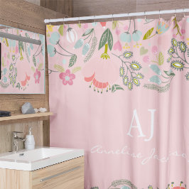 Cortina Para Box Monograma de nome personalizado floral rosa elegan