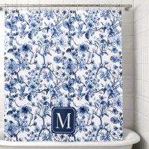 Monograma de Padrão Toile Floral Azul Vintage