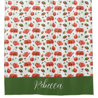 Cortina Para Box Monograma de Papoula Vermelha de Aquarela de Flor