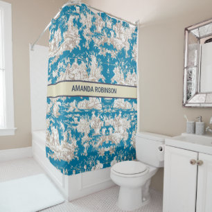 Cortina Para Box Monograma de Torquoise Azul de Jouy