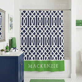 Cortina Para Box Monograma de Treliça Verde e Azul Marinho