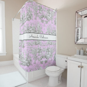 Cortina Para Box Monograma do lago floral, cor-de-rosa, de jouy