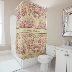 Cortina Para Box Monograma do lago Vintage amarelo toile de jouy