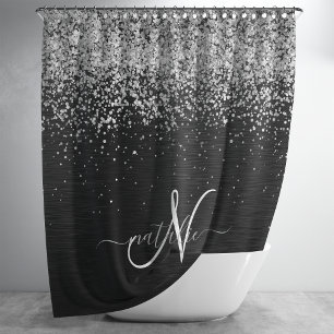 Cortina Para Box Monograma do Sparkle Preto com Glitter de Prata Pe