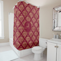 Monograma Dourado Damask Sobre Burgundy