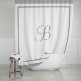 Cortina Para Box Monograma Elegante em Script com Bordadura Cinza