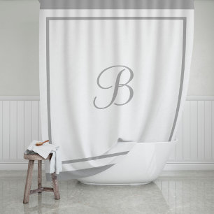 Cortina Para Box Monograma Elegante em Script com Bordadura Cinza