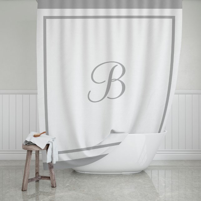 Cortina Para Box Monograma Elegante em Script com Bordadura Cinza (Criador carregado)