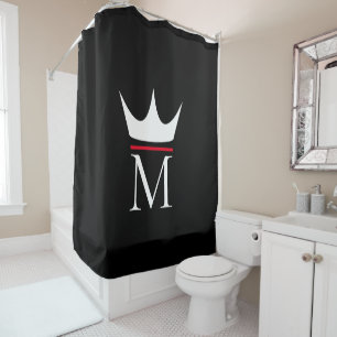 Cortina Para Box Monograma elegante preto branco e vermelho