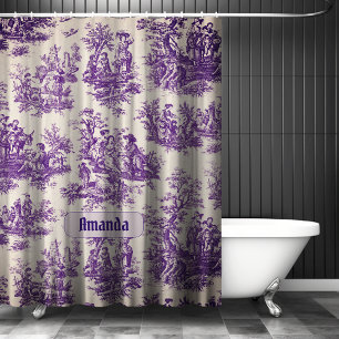 Cortina Para Box Monograma elegante, toile de jouy, roxo