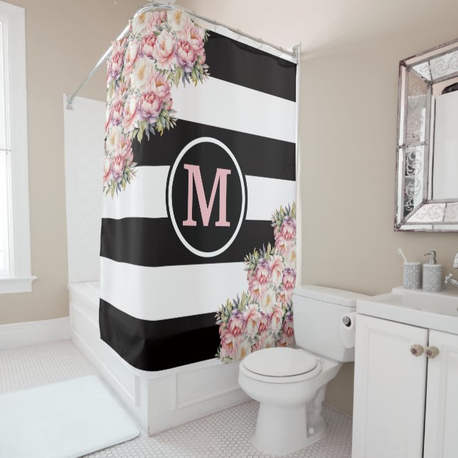 Cortina Para Box Monograma em branco e preto-e-branco (In Situ)