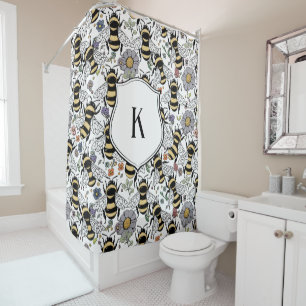Cortina Para Box Monograma Floral Abelha Bumble