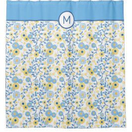 Cortina Para Box Monograma floral amarelo azul do Cornflower