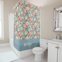 Monograma Floral Azul Poeirento de Cottage Francês