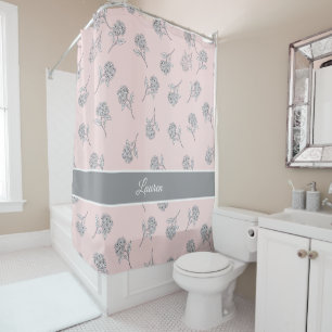 Cortina Para Box Monograma Floral Botânica Atemporal Rosa Suave