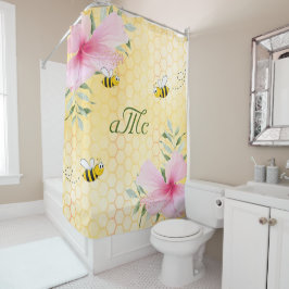 Cortina Para Box Monograma floral cor-de-rosa com favos