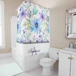 Cortina Para Box Monograma Floral lavanda e Azul