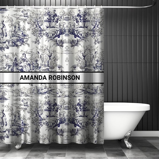 Cortina Para Box Monograma floral preto de jouy (Criador carregado)