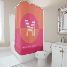 Cortina Para Box Monograma Geométrico Moderno Rosa Laranja Chic Ret