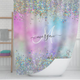 Cortina Para Box Monograma Holográfico Glitter Arco-Íris Pastel