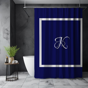 Cortina Para Box Monograma inicial cinza azul elegante