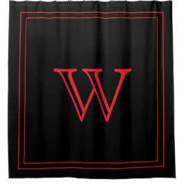 Cortina Para Box Monograma inicial elegante preto e vermelho