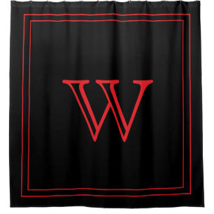 Cortina Para Box Monograma inicial elegante preto e vermelho
