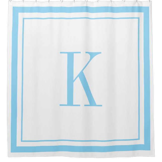 Cortina Para Box Monograma moderno branco e azul céu (Frente)