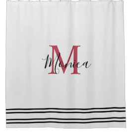 Cortina Para Box Monograma moderno minimalista branco e preto grená